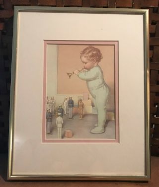 Vintage Bessie Pease Gutmann Framed Matted Print Baby Boy With Toys 8  V 10