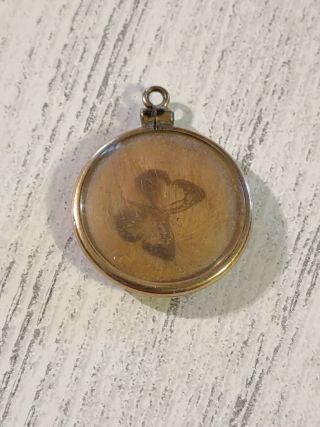 Antique Victorian Mourning Fob Charm Real Hair Butterfly dbl sided 3
