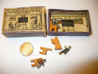 Antique Erzgebirge German Wood Toy World Smallest School Matchbox Putz Miniature