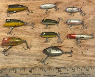 (10) Vintage Heddon Fishing Lures Teeny Torpedo,  Sonic,  Tiny Licky 13 Wow
