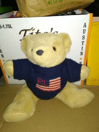 Ralph Lauren Vintage 1996 Polo 14 " Plush Teddy Bear Usa Flag Sweater.