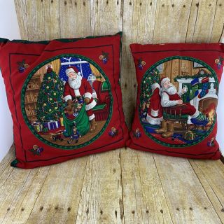 Set Of 2 Santa Pillow Christmas Throw Handmade