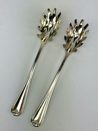 Set Of 2 Gorham Heritage Silver Plate Pierced Pasta Serving Spoon Italy 11in