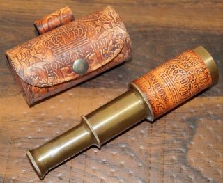 Antique Telescope Maritime Nautical Brass With Leather Case Kelvin & Hughes Gift