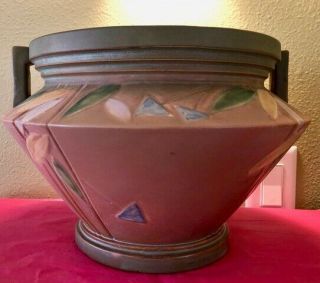 Early Very Rare Roseville Pottery 10 1/2” Futura Brown JardiniÈre With Appraisal