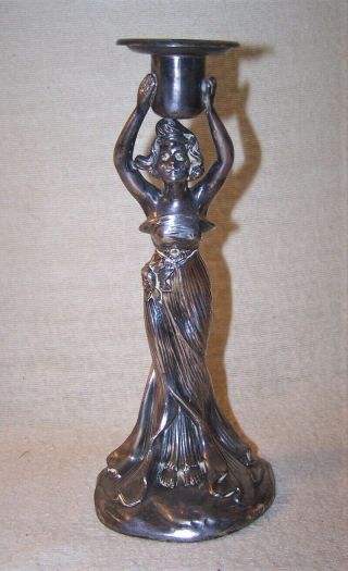 Fine Antique Figural Art Nouveau Candlestick - Woman Wearing Flowing Dress