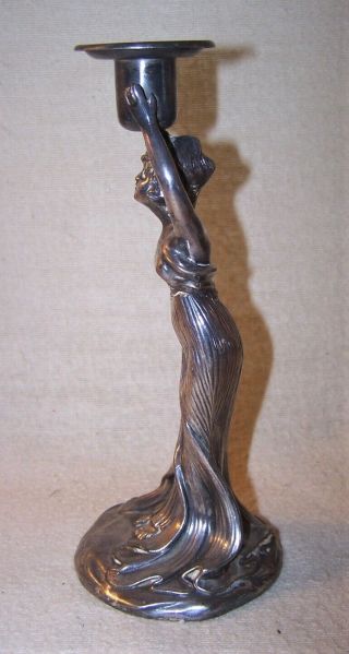 Fine Antique Figural Art Nouveau Candlestick - Woman Wearing Flowing Dress 2