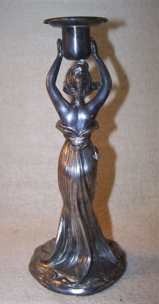 Fine Antique Figural Art Nouveau Candlestick - Woman Wearing Flowing Dress 3