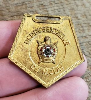 Rare Vintage Gold Tone Masonic Order Of Demolay Representative Medal Fob Look