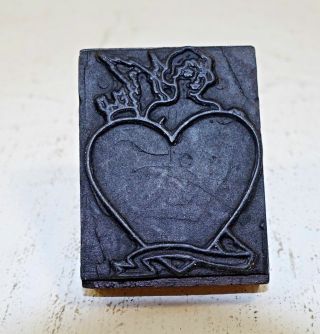 Alm5 Antique Wooden Handmade Rubber Stamp,  Valentine Heart With Cupid