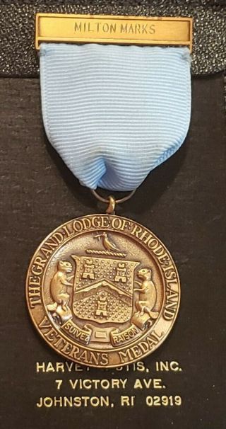 Rare Vintage 1939 Rhode Island Bronze Masonic Veterans Medal Badge Ribbon Named