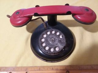 Antique Red & Black Painted Metal Toy Telephone