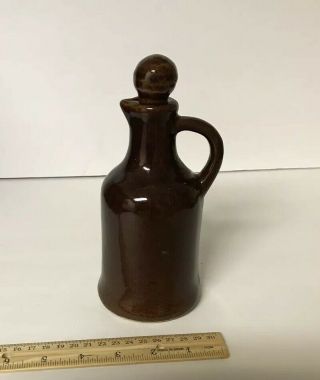 Vintage Stoneware Glazed Crock Bottle —cruet Type With Stone Stopper