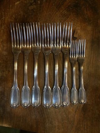 Set Of 6,  2 Vintage French Silver Plate Dinner Forks Both Sides Decorated 84 Mark