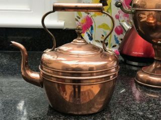 Antique Victorian Copper Large Kettle With Swan Neck 26cm High Vgc