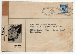 1943 Switzerland To Argentina Censored Cover,  Watch Advertising,  Rare