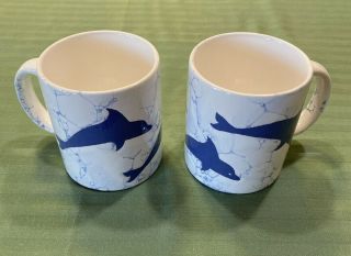 Waechtersbach Spain Vintage Mug/cups Blue Dolphins Swimming Rare Set Of 2