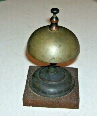 Antique Desk Countertop Brass Bell Cast Iron Base Vtg Store Hotel Counter Bell