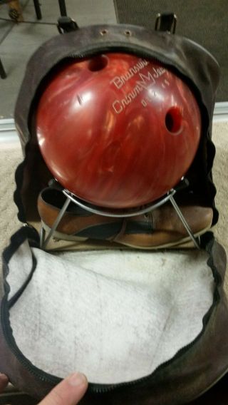 Brunswick Crown Jewel 14 Pound Bowling Ball W/ Shoes And Case - Red/orange Swirl