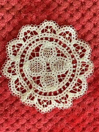 Antique French Handmade Lace Doily 14.  5cm