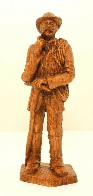 Vintage Wooden Statue Of Standing Man Smoking Pipe Hiker 7.  5 " Tall