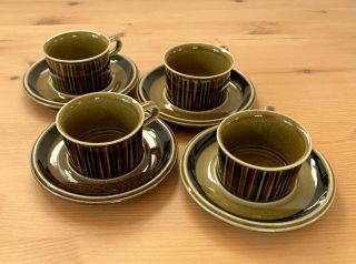 Rare Set Of Of 4 Vintage Arabia Kosmos Coffee Cups And Saucers By Olin - Grönqvist