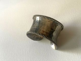Vintage Hammered Antique Silver Tone Wide Cuff Bracelet /unisex