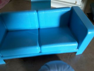 Vintage 1973 Barbie Dream House Blue Sofa Couch Loveseat and Chair 3
