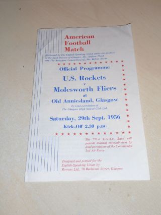 Rare 1956 American Football Programme - Us Rockets V Molesworth Flyers - Glasgow