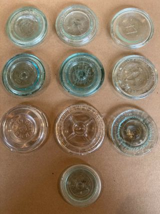 10 More Scarce/rare Glass Fruit Jar Lids/inserts - Dexter,  Millville,  Ny Screw Top
