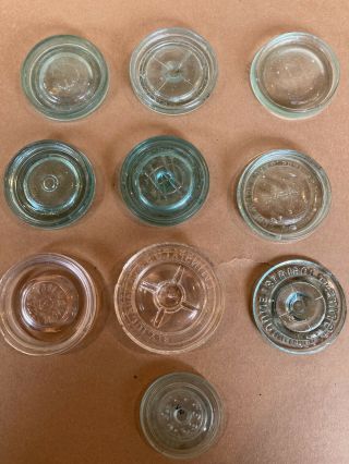 10 More Scarce/Rare Glass Fruit Jar Lids/Inserts - Dexter,  Millville,  NY Screw Top 2