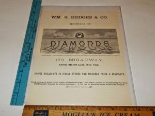 Rare Antique Orig Vtg Wm.  S.  Hedges & Co.  York Diamond Jewelry Ad Art Print