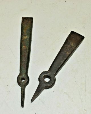 L563 - 2 Antique Hand Forged Denglestocks Scythe Sharpening Anvil Tools