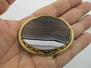 A Large Antique Mid - C19th Century Scottish " Landscape Agate " Pinchbeck Brooch