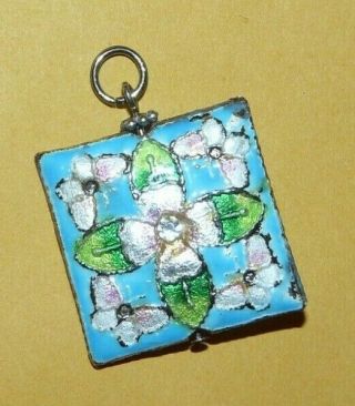 Vintage Antique Chinese Sterling Silver W/ Enamel " Butterfly & Flower " Pendant