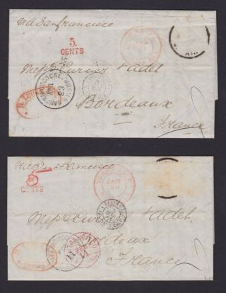 Japan Hiogo 1877 Two Entires Missing Stamp Very Rare To France Via San Francisco