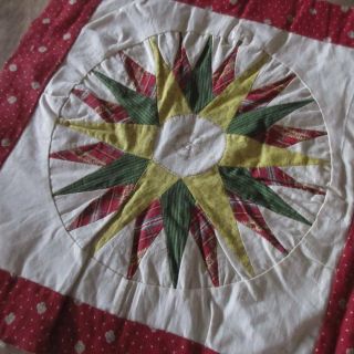 Antique Dated 1845 Signature Quilt Block Turkey Red Chrome Yellow Green