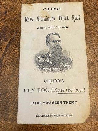 Rare Pre 1900 Antique T.  H Chubb’s Aluminum Trout Fly Reel Flies Advertisement