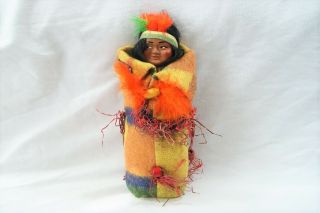 Vintage Skookum Squaw Native American Indian Doll Wrapped In Blanket 9 "
