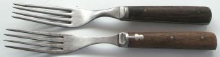 2 Antique Civil War Era 4 Tine/prong Forks Wood Handles 1 Pewter Inlay Vgc
