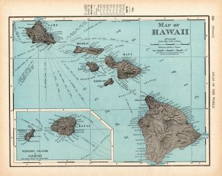 1898 Antique Hawaii Map Vintage Hawaiiana Decor Hawaiian Islands Map 8644