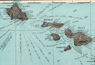 1898 Antique HAWAII Map Vintage Hawaiiana Decor Hawaiian Islands Map 8644 3