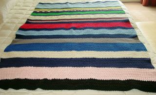 Vintage Handmade Striped Afghan Multi - Color Throw Blanket Crocheted 66 " X 48 "