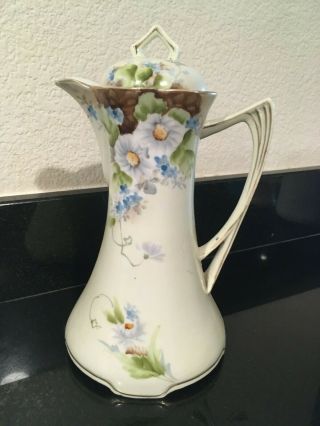 Antique Nippon Hand - Painted Porcelain Coffee Pot/teapot/pitcher W/lid.  5 1/2 "