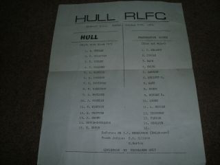 Rare Admission By Programme Only Hull V Featherstone Rovers 26th October 1969