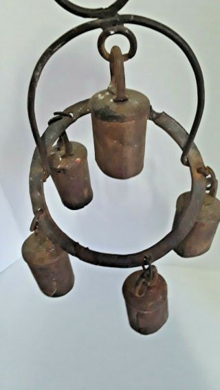Antique Rustic Metal Cow Bells Wind Chimes - Vintage Rusted / Rusty