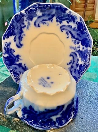 Antique Grindley Flow Blue " Argyle " Cup & Saucer 1800s