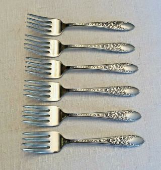 Set Of 6 Rose And Leaf 1937 Salad Forks By National Silver Co.