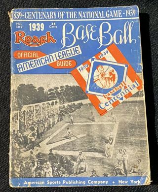 1939 Reach Baseball Official American League Guide Rare Centennial Issue