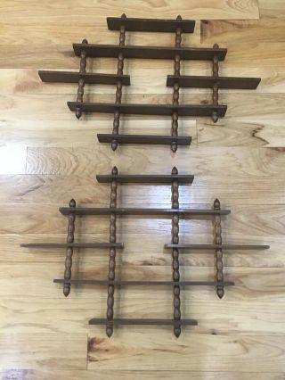 2 Vintage Wood Wall Hang Curio Display Shelf 5 Tier With Spindles